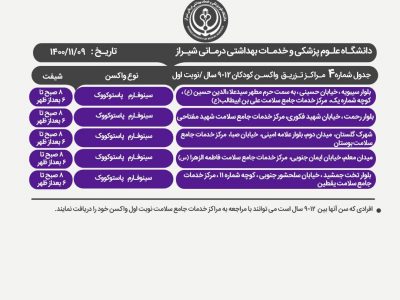 مراکز واکسیناسیون کودکان و نوجوانان شیراز اعلام شد