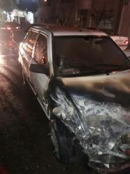 آتش سوزی حاصل برخورد پژو با پراید