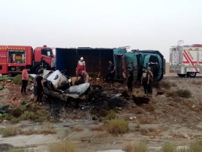 برخورد کامیون با پژو با یک فوتی و دو مصدوم