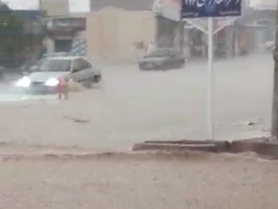 بارندگی شدید و سیلابی شدن شهر مصیری فارس
