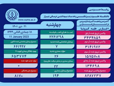 وخامت جسمی 22 بیمار کرونایی در فارس