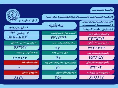 وخامت جسمی ۳۲ بیمار کرونایی در فارس